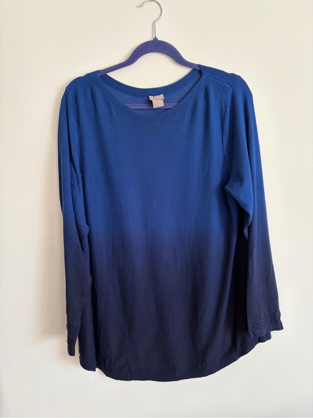 Chico's Blue Ombre Long-Sleeve Crewneck Top size 3, XL
